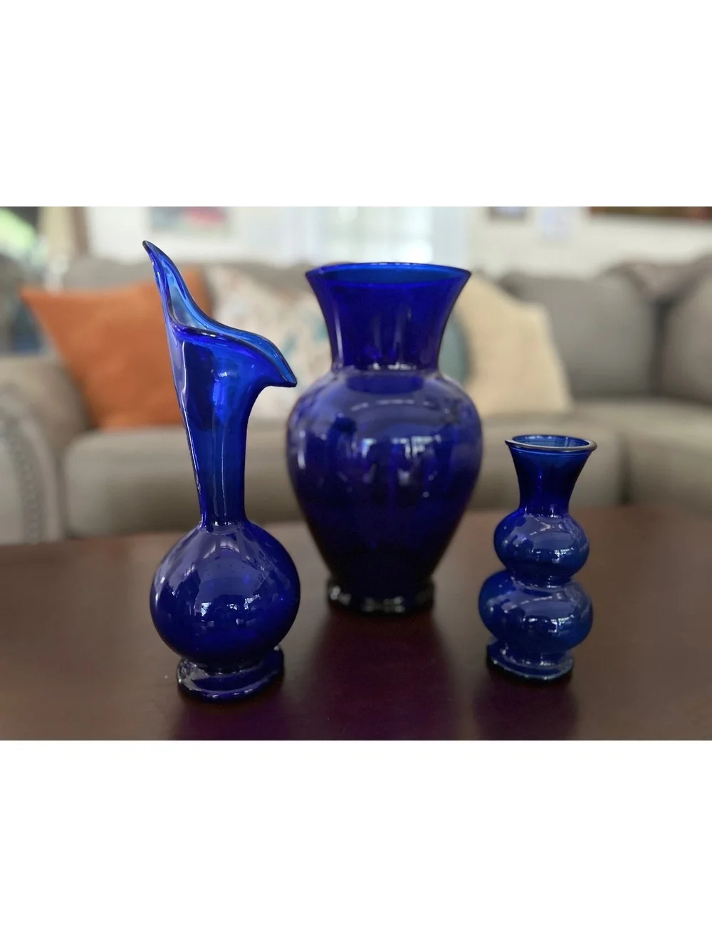 Vintage Large Cobalt Blue Glass Vase Rounded Body Flared Rim